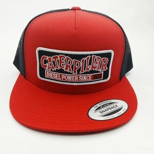 Caterpillar CAT Embroidered Patch Flat Bill Trucker Mesh Snapback Cap Hat
